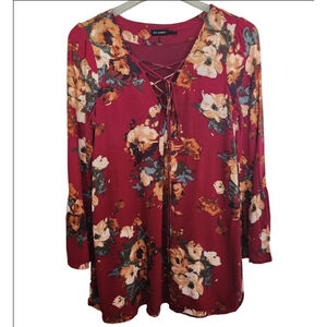 Women's Blu Pepper Floral Print Top Size L Red